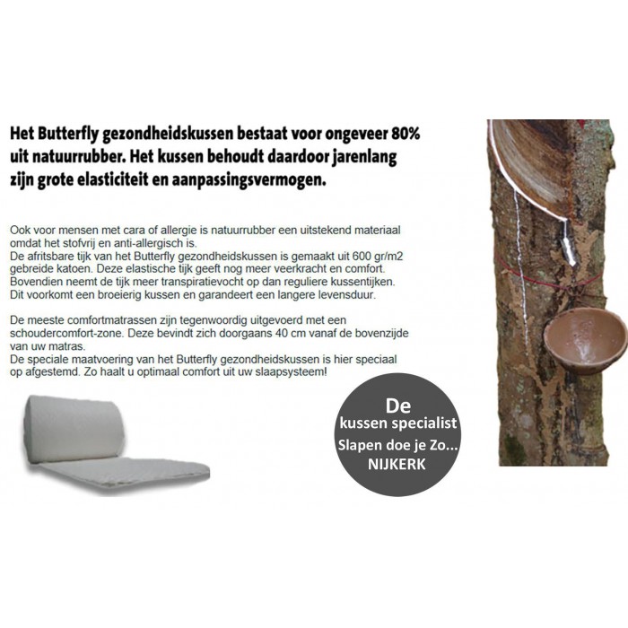 BUTTERFLY natuurrubber hoofdkussen 14 cm met schoudercontour.