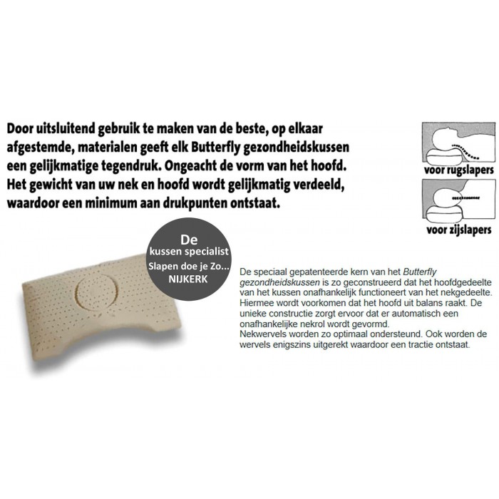 BUTTERFLY natuurrubber hoofdkussen 9 cm met schoudercontour.