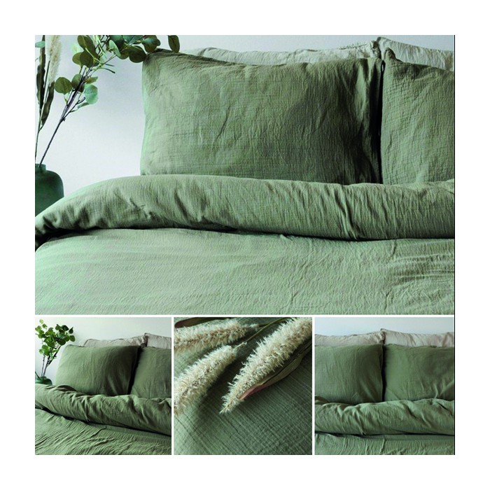Olijfgroen dekbed van Mousseline percal