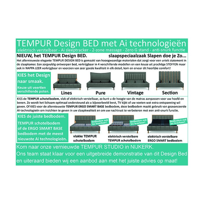 TEMPUR DESIGN BED PURE met ARC schotelbodems ACTIEPRIJS!